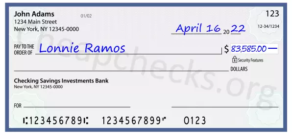 83585.00 dollars written on a check