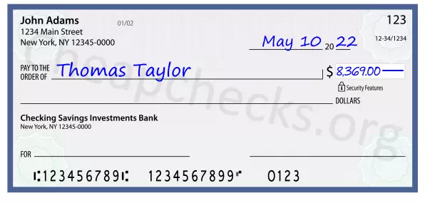 8369.00 dollars written on a check