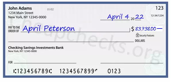 83738.00 dollars written on a check