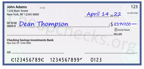 83947.00 dollars written on a check