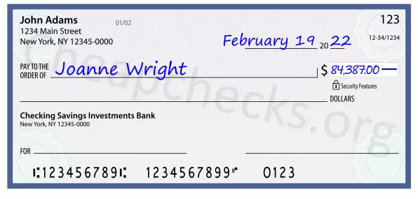 84387.00 dollars written on a check