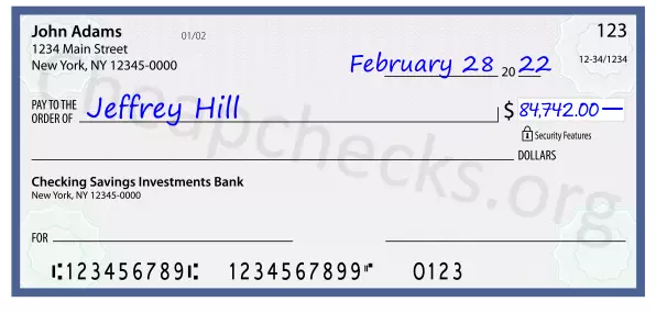 84742.00 dollars written on a check