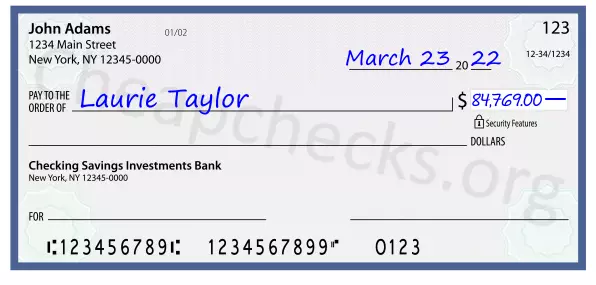 84769.00 dollars written on a check