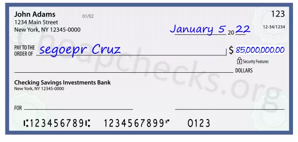 85000000.00 dollars written on a check
