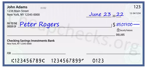 85017.00 dollars written on a check