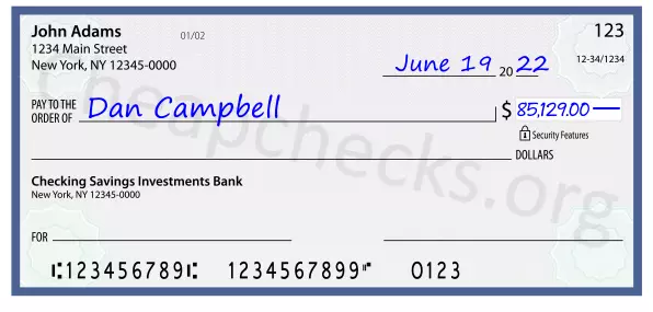 85129.00 dollars written on a check