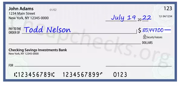 85447.00 dollars written on a check