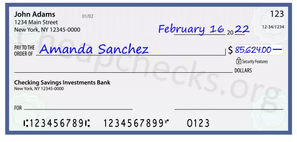 85624.00 dollars written on a check