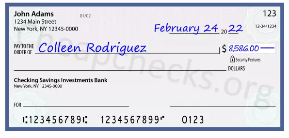 8586.00 dollars written on a check