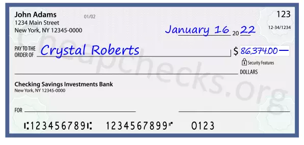 86374.00 dollars written on a check