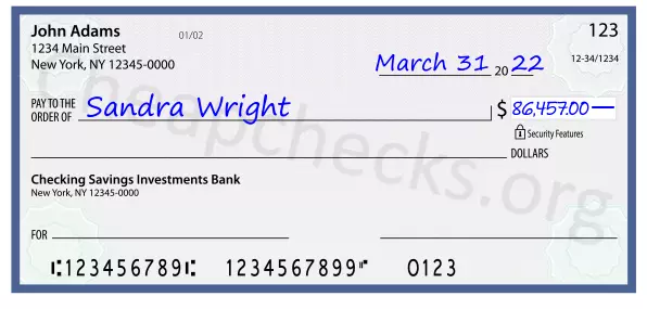 86457.00 dollars written on a check