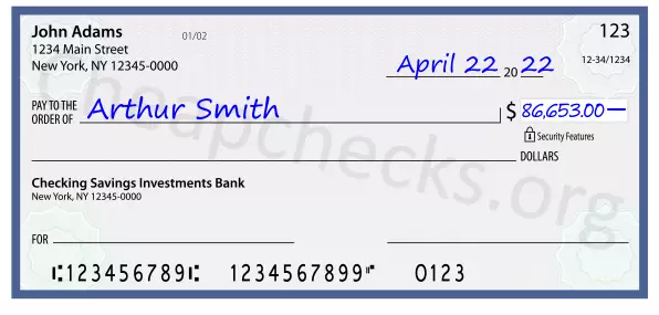 86653.00 dollars written on a check