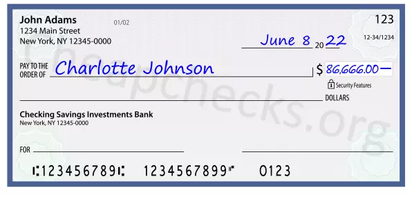 86666.00 dollars written on a check