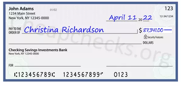 87341.00 dollars written on a check