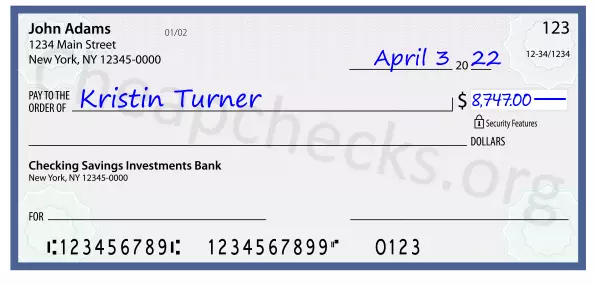 8747.00 dollars written on a check