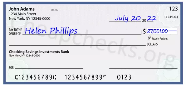 87501.00 dollars written on a check