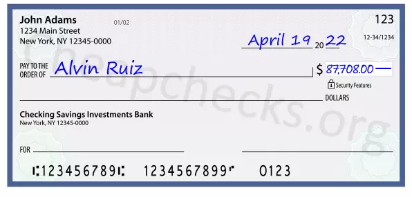 87708.00 dollars written on a check