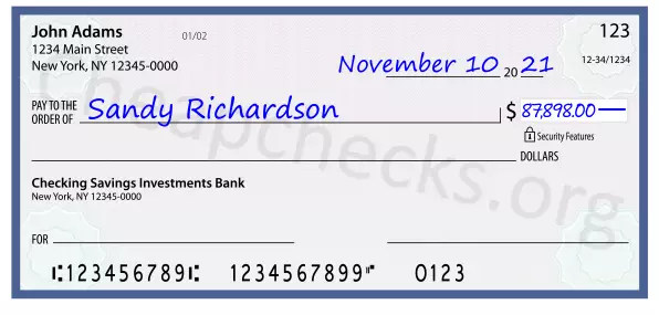 87898.00 dollars written on a check