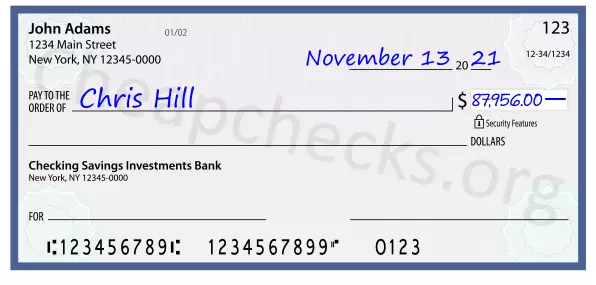 87956.00 dollars written on a check