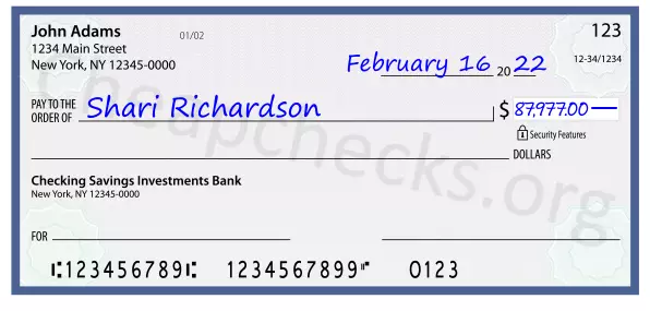 87977.00 dollars written on a check