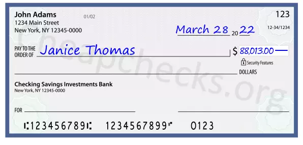 88013.00 dollars written on a check