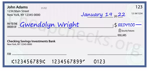 88049.00 dollars written on a check