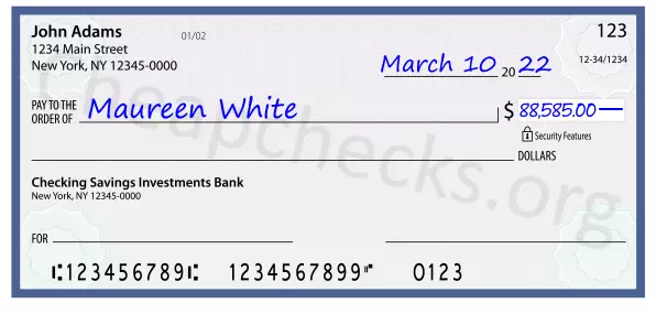 88585.00 dollars written on a check