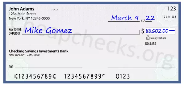 88602.00 dollars written on a check