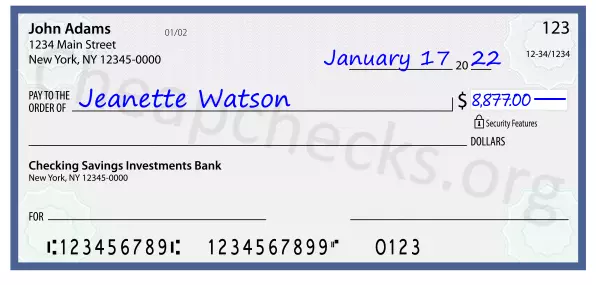 8877.00 dollars written on a check