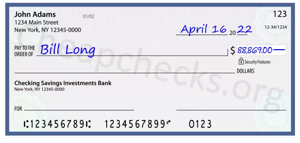 88869.00 dollars written on a check