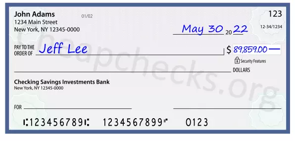 89859.00 dollars written on a check