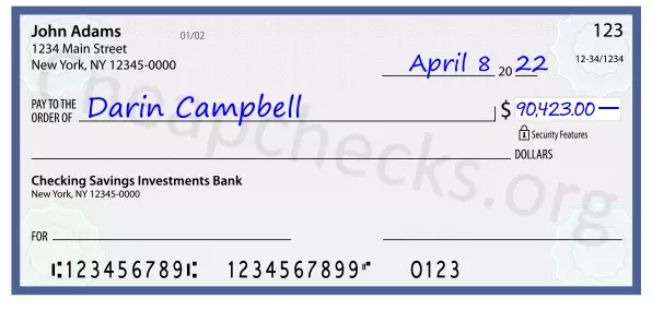 90423.00 dollars written on a check