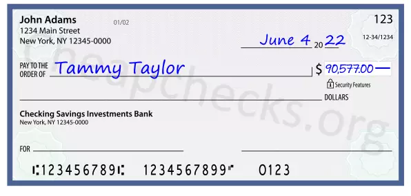 90577.00 dollars written on a check