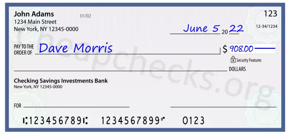 908.00 dollars written on a check