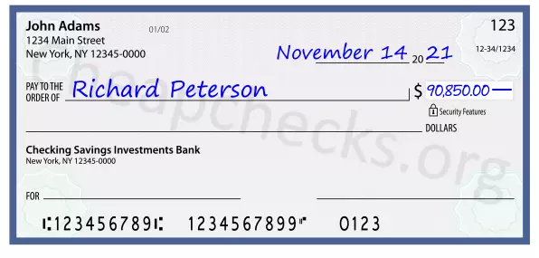 90850.00 dollars written on a check