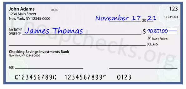 90851.00 dollars written on a check