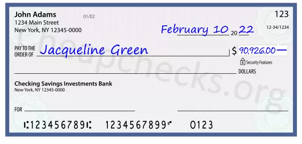 90926.00 dollars written on a check