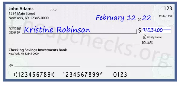 91034.00 dollars written on a check