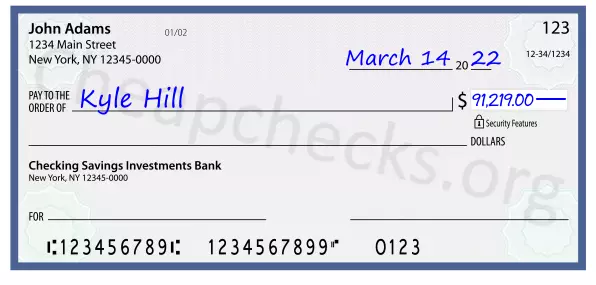 91219.00 dollars written on a check