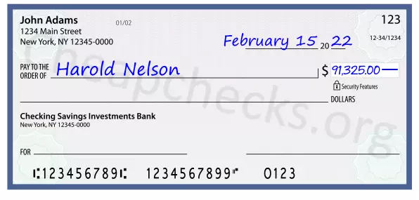 91325.00 dollars written on a check