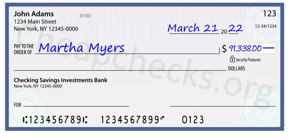 91338.00 dollars written on a check