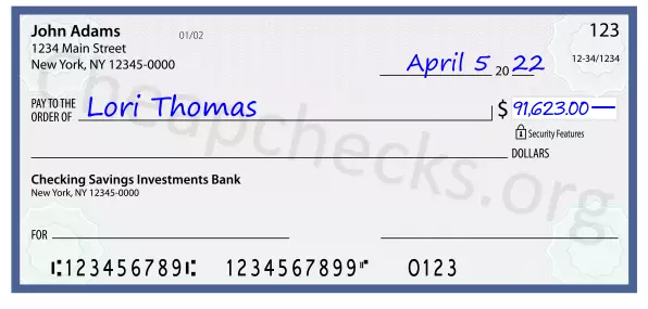 91623.00 dollars written on a check