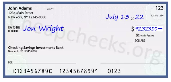 92323.00 dollars written on a check