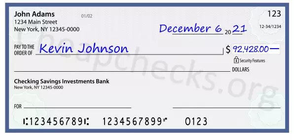 92428.00 dollars written on a check