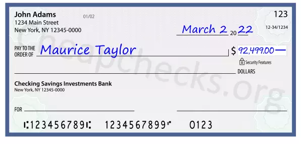 92499.00 dollars written on a check