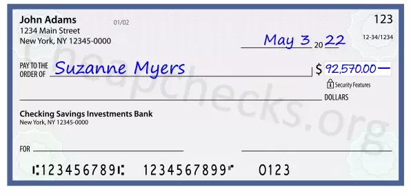 92570.00 dollars written on a check