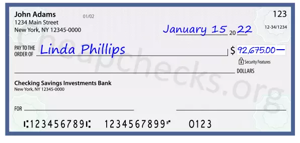 92675.00 dollars written on a check