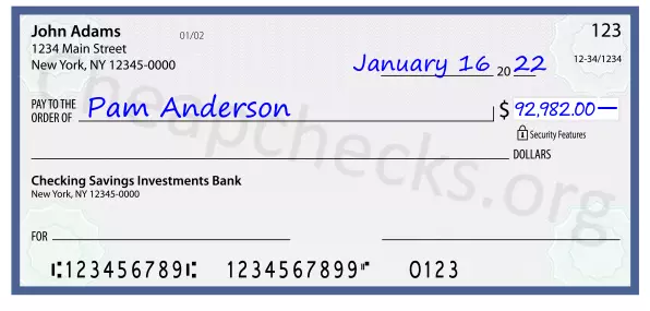 92982.00 dollars written on a check