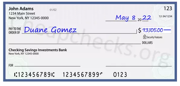 93105.00 dollars written on a check