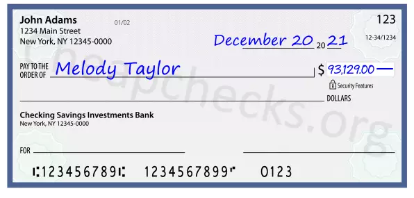 93129.00 dollars written on a check